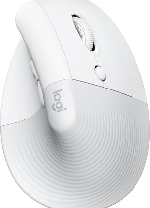 Logitech Lift Vertical Ergonomic Wireless Mouse - Off White | Connect via Bluetooth or included Logi Bolt USB-A receiver, quiet clicks, 4 of 6 buttons customizable, Windows Mac compatible
