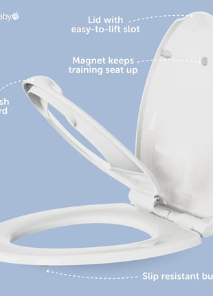 Jool Baby Quick Flip Toilet Seat with Built-in Potty & Splash Guard for Toddler Training, Slow Close (Elongated)