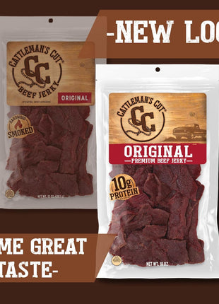 Cattleman's Cut Original Beef Jerky, Premium Marinated Steak High Protein Meat Snacks, Keto Friendly, Gluten Free, Carnivore Travel Snack, Resealable Bag, 10 Ounces
