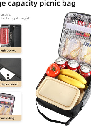 Lovoeo Lunch box Lunch bag for men women Insulated Lunchbox Lunch bags for Work Picnic Travel (Black)