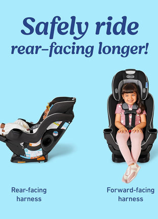Graco Extend2Fit Convertible Car Seat, Rear and Forward Facing Car Seat with Adjustable Extension Panel for Extra Legroom, Great Gift for Baby Shower or Baby Registry, Gotham