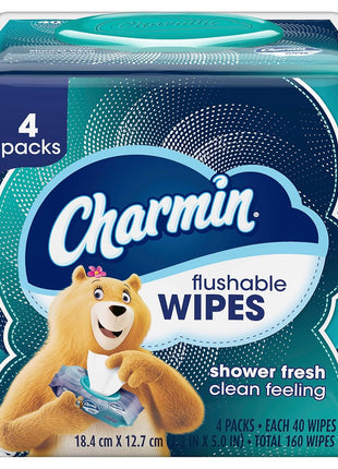 Charmin Flushable Wipes, 160 Total Wipes (4 Packs of 40)