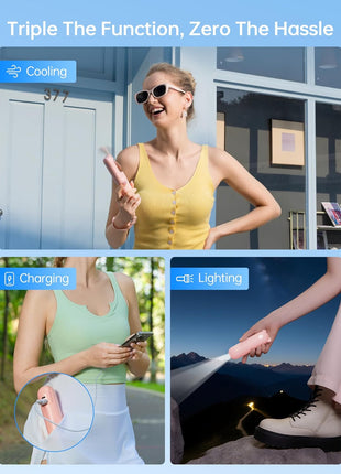 JISULIFE 3 IN 1 Portable Fan with Power Bank & Flashlight Featured | 19H Max Cooling, USB Rechargeable, Pocket-Sized Handheld Fan for Travel, Cruise, Concerts, Makeup, Summer Gifts for Women