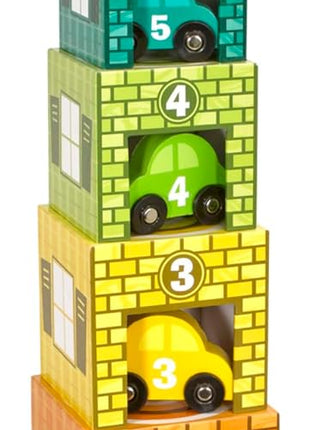 Melissa & Doug Nesting and Sorting Garages and Cars with 7 Graduated Garages and 7 Stackable Wooden Cars - FSC Certified