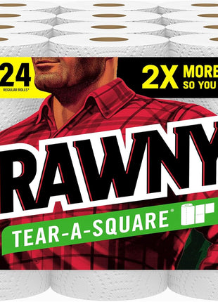 Brawny Tear-A-Square Paper Towels, 12 Double Rolls = 24 Regular Rolls, 3 Sheet Sizes (Quarter, Half, Full), Strength for All Messes, Cleanups, and Meal Prep