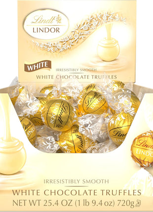 Lindt LINDOR White Chocolate Candy Truffles, Smooth Melting Truffle Center, Bulk Candy Individually Wrapped, 60 Ct