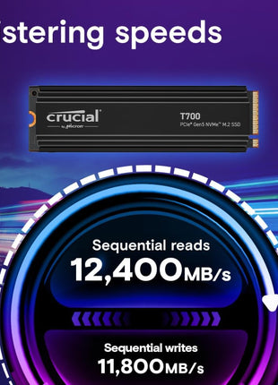 Crucial T700 PCIe Gen5 NVMe 2TB SSD with Heatsink, Up to 12,400MB/s, TLC NAND, Intel & Ryzen Compatible, for Hardcore Gaming & High-Speed Storage, Solid State Drive - CT2000T700SSD5