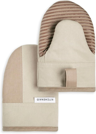KitchenAid Beacon Two-Tone Non-Slip Mini Oven Mitt Set, Milkshake Tan/Beige, 5.5"x8", 2 Piece