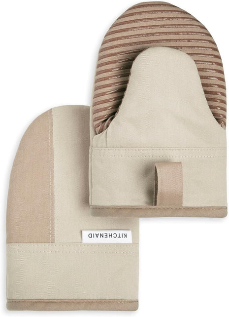 KitchenAid Beacon Two-Tone Non-Slip Mini Oven Mitt Set, Milkshake Tan/Beige, 5.5"x8", 2 Piece
