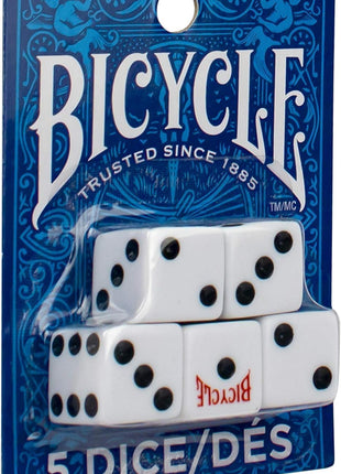 Bicycle 5 Dice Set Six Sided D6 Standard Game White Black 16 mm | lawn-game-equipment