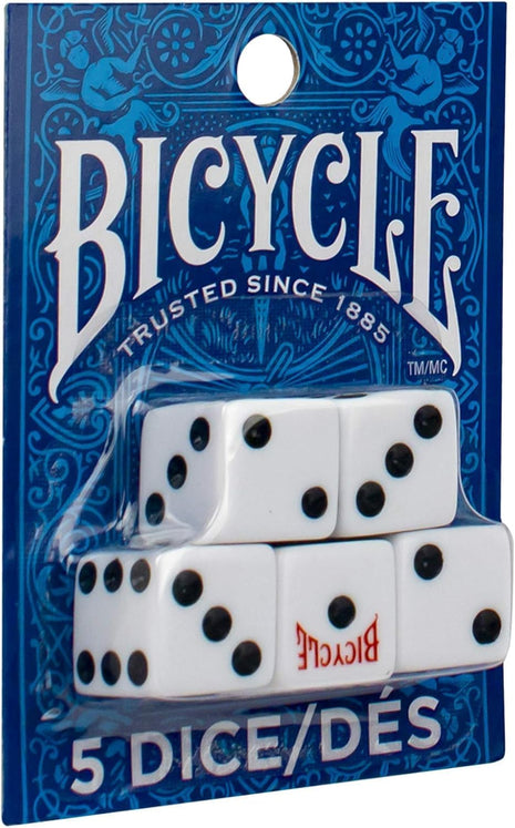 Bicycle 5 Dice Set Six Sided D6 Standard Game White Black 16 mm | lawn-game-equipment