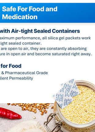 Dry & Dry 5 Gram [50 Packets] Silica Gel Packets Silica Gel Desiccants, Silica Gel Packs - Rechargeable (Food Safe) Silica Gel Packets, Silica Packets