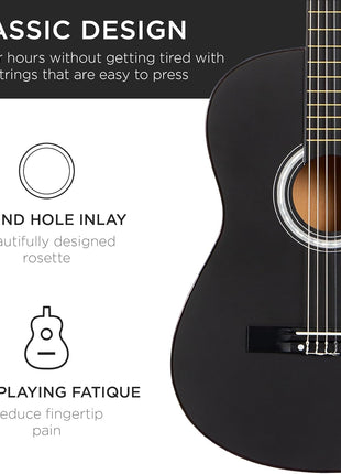 Best Choice Products 38in Beginner All Wood Acoustic Guitar Starter Kit w/Gig Bag, 6 Picks, Nylon Strings, Strap w/Pick Holder - Matte Black