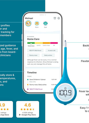 Kinsa Smart,Fever, Digital Medical Baby, Kid and Adult Termometro - Accurate, Fast, FDA Cleared Thermometer for Oral, Armpit or Rectal Temperature Reading - QuickCare
