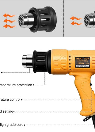 SEEKONE 1800W Heat Gun Variable Temp 122°F-1202°F for Crafts, Shrink Wrap | Fast Heating 122°F-1202°F, Dual Airflow, Overheat Protection, 4 Nozzles for Shrink Tubing, Paint Removal and 3D Printing