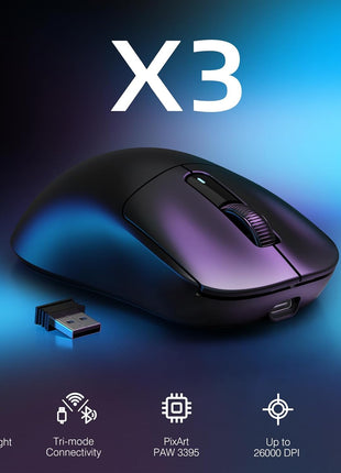 ATTACK SHARK X3 Wireless Gaming Mouse, 49g Ergonomic Computer Mouse, Triple Modes PAW3395 26K DPI Optical Sensor, 200h Battery Life, Programmable Buttons, Gaming Accessories for PC/Laptop/Mac (Black)