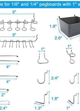 FRIMOONY Pegboard Hooks Assortment with Pegboard Bins, Peg Locks, for Organizing Various Tools, 80 Piece