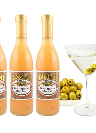 Boscoli Dirty Martini Olive Juice - 12.7 oz Bottle, Pack of 3, All Natural, Gluten-Free - Premium Cocktail Mixer for Martinis & Bloody Marys