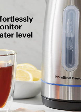 Hamilton Beach 1.7 Liter Electric Tea Kettle, Water Boiler & Heater | Fast Boiling 1500 Watts | BPA Free | Cordless Serving | Auto-Shutoff & Boil-Dry Protection | LED Light Ring | Stainless Steel