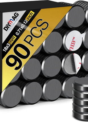 DIYMAG 90Pcs Magnets for Crafts 0.7 * 0.12inch Strong Adhesive Ceramic Magnet Small Round Circle Button Sticky Magnetics Dots Heavy Duty Double Sided for Refrigerator Fridge with Backing for School