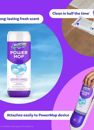 Swiffer PowerMop Liquid Floor Cleaner Refills, Solution for Power Mop, Fresh Scent, 2 Count Mopping Fluid Replacement Bottle, Spray Mops Cleaning Juice, No Bucket Needed, Multi-Surface and Wood
