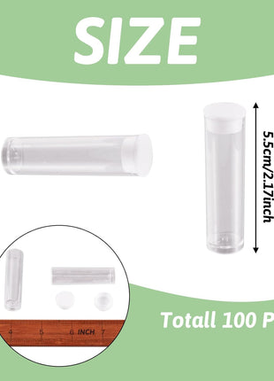 Craftdady 100Pcs Transparent Clear Plastic Small Empty Storage Tubes Bead Container Set Test Bottles Organizers Boxes with Lid 2.16x0.59 (55x15mm)
