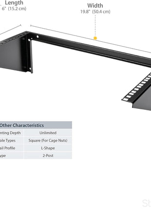 StarTech.com 6U Wall Mount Patch Panel Bracket – 19 in – Steel - Vertical Mounting Bracket for Networking and Data Equipment , TAA (RK619WALLV)