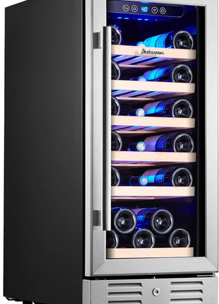Kalamera 15 Inch Wine Cooler Refrigerator - 30 Bottle Under Counter Mini Fridge with Double-Layer Tempered Glass Door and Temperature Memory Function Built-in or Freestanding