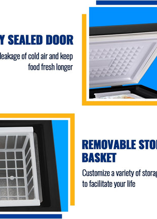 Chest Freezer WANAI 3.5 Cubic Small Deep Freezer with Top Open Door and Removable Storage Basket, 7 Gears Temperature Control, Ideal for Office Dorm or Apartment, Black