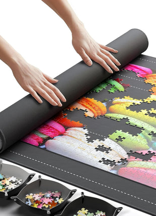 The Original Newverest Jigsaw Puzzle Mat Roll Up, Saver Pad 46" x 26" Portable Keeper Up to 1500 Pieces with Non-Slip Rubber Bottom & Smooth Top + 3 Puzzle Sorting Trays & Travel-Friendly Storage Bag