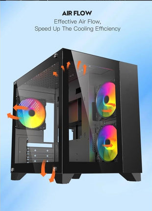 DIYPC ARGB-Q3.R2-BK Black USB3.0 /Type C Tempered Glass Micro ATX Gaming Computer Case w/Dual Tempered Glass Panel and 3 x ARGB Fans (Pre-Installed)
