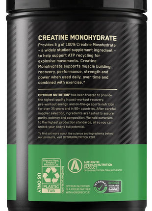 Optimum Nutrition Micronized Creatine Monohydrate Powder, Unflavored, 120 Servings, 600 Grams (Packaging May Vary)