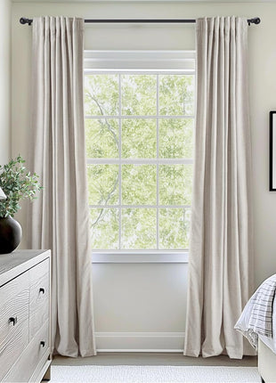 INOVADAY 100% Blackout Curtains for Bedroom, Black Out Curtains 84 Inch Long, Clip Rings Linen Blackout Drapes, Thermal Insulated Room Darkening for Living Room, 2 Panels   Beige,W50xL84