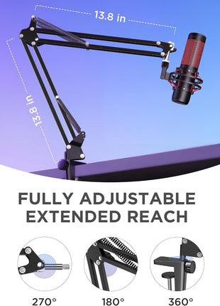 InnoGear Boom Arm Microphone Mic Stand for Blue Yeti HyperX QuadCast SoloCast Snowball Fifine Shure SM7B and other Mic, Medium