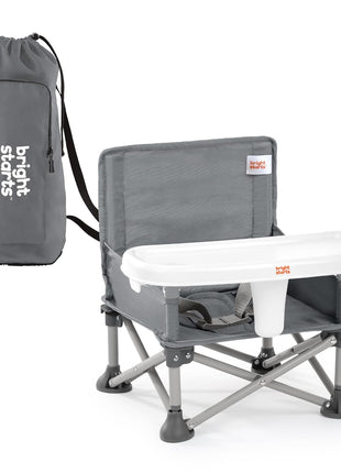 Bright Starts Pop 'N Sit Portable Booster, Indoor/Outdoor Use, Floor Seat with Feeding Tray, Grey, 6 Mos - 3 Yrs