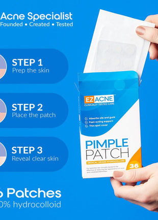 EZACNETM Pimple Patches for Face - Thin Hydrocolloid Acne Patches for Zits and Blemishes, Spot Treatment Stickers for Face and Skin, Tapered Edges to Blend Into Skin (36 Count)