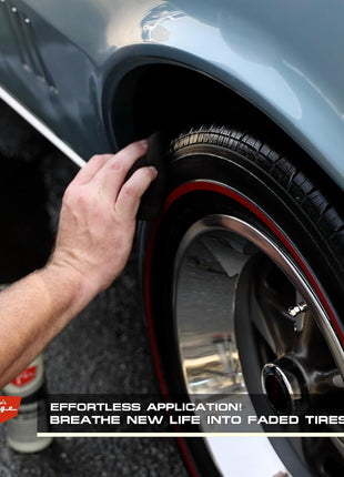 Jay Leno's Garage Tire Shine Delivers long-lasting High Gloss with a Deep Black Wet Look Glow. This Tire Dressing Spray and Car Tire Shine Work as Auto Detailing Care for Wheels and Tires – 16 oz.