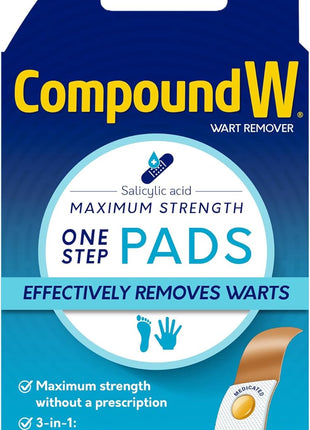 Compound W Wart Remover Maximum Strength One Step Pads with Salicylic Acid, 14 Medicated Pads