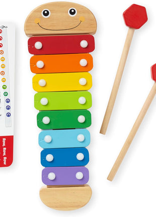 Melissa & Doug Caterpillar Xylophone Musical Toy with Wooden Mallets 15.25" x 6.5" x 1.5", Blue