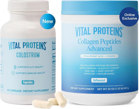 Vital Proteins Collagen Peptides Powder Unflavored 19.3OZ and Bovine Colostrum Supplement 90 Capsules