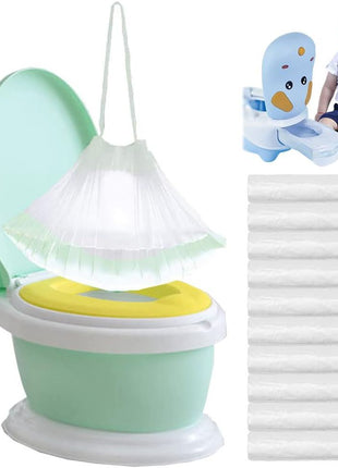 100 Pack Potty Chair Liners Disposable,Drawstring Training Toilet Seat Liner Bags Cleaning Bag for Kids Toddlers Outdoors Travel