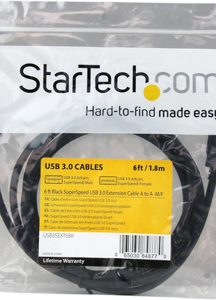 StarTech.com 6 ft Black SuperSpeed USB 3.0 Extension Cable A to A M/F - 2m USB 3 Male to Female Ext Cable/Cord 6ft - 5Gbps (USB3SEXT6BK)