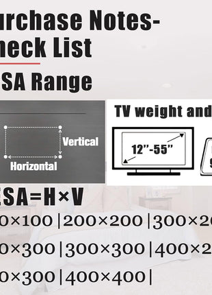 No Stud TV Wall Mount, Drywall Studless TV Hanger No Damage, No Drill, Non Screws, Dry Wall Flat Screen TVs Easy Install Bar Bracket fits VESA 12-55 inch TVs up to 99 lbs, Include Hardware Levels