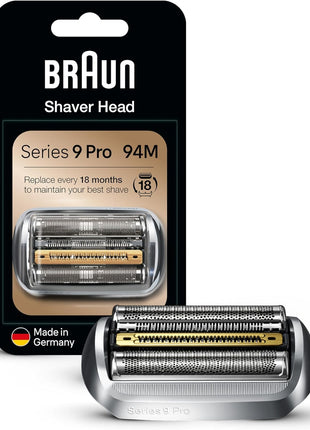 Braun Shaver Head Replacement Part 94M Silver, Compatible with Series 9 Pro and Series 9 Electric Razors for Men