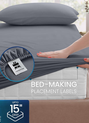 Utopia Bedding Queen Sheet Set, Soft Microfiber 4 Piece Bed Sheets with 15" Deep Pocket - Easy Care Brushed Microfiber (Queen, Grey)