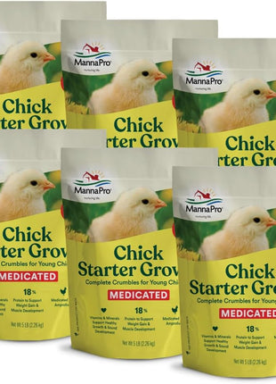 Manna Pro Medicated Chick Starter Grower Feed, Dried High Protein Chicken Food Crumbles with Amprolium for Coccidiosis Prevention, Complete Chicken Feed for Baby Chicks, 5 lb Bag