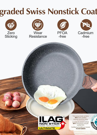 SENSARTE Nonstick Frying Pan Skillet, Swiss Granite Coating Omelette Pan, Healthy Stone Cookware Chef's Pan, PFOA Free (9.5 Inch)