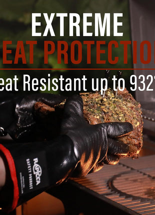 RAPICCA 932°F Heat Resistant BBQ Grill Gloves: Oil Resistant Waterproof for Smoking Grilling Cooking Barbecue Deep Frying Turkey Rotisserie Handling Hot Greasy Meat | Great Stocking Stuffers for Men