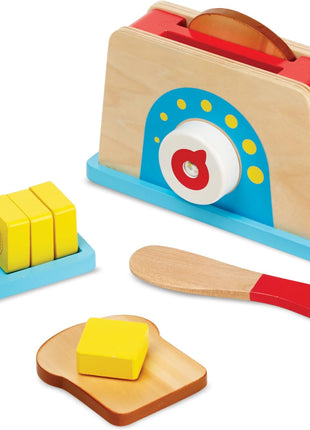 Melissa & Doug Bread and Butter Toaster Set (9 pcs) - Wooden Play Food and Kitchen Accessories