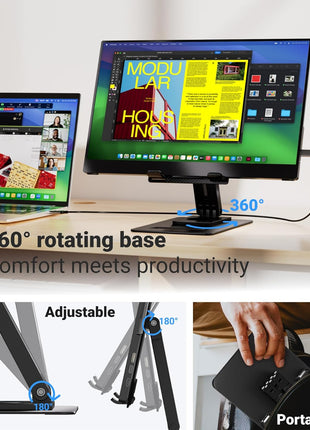 Ingnok Portable Monitor for Laptop,15.6 Inch USB C Screen Extender | FHD 1080P with Adjustable Stand,USB C Mini HDMI Port for Mac,mini PC,Built-in Speakers ,Easy to Set up,VESA